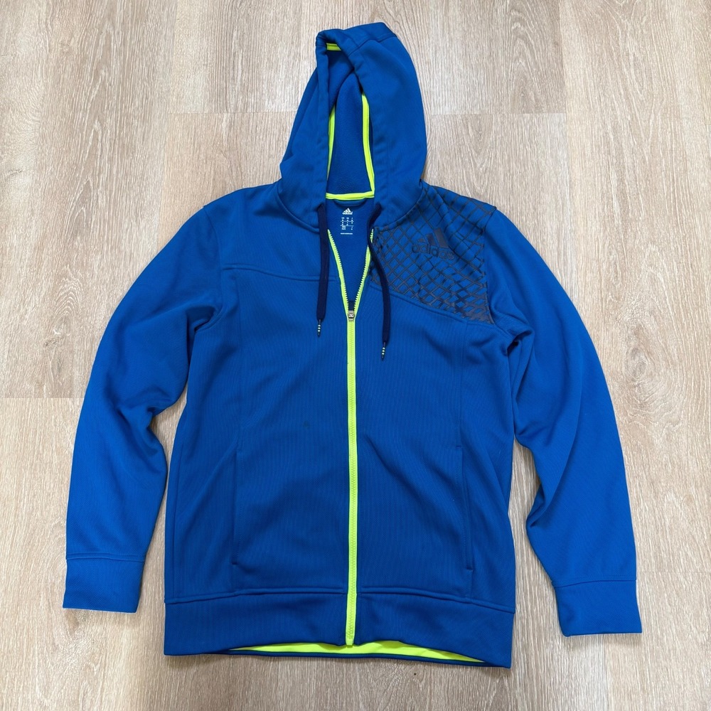 Adidas Blue/Lime Green Zip Up Hoodie Long Sleeve Men's Size‎ Medium